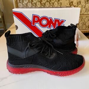 New Pony 7 Black Red Jelly‎ Knit Sock Fabric Hi Top Sneakers Athletic Shoes